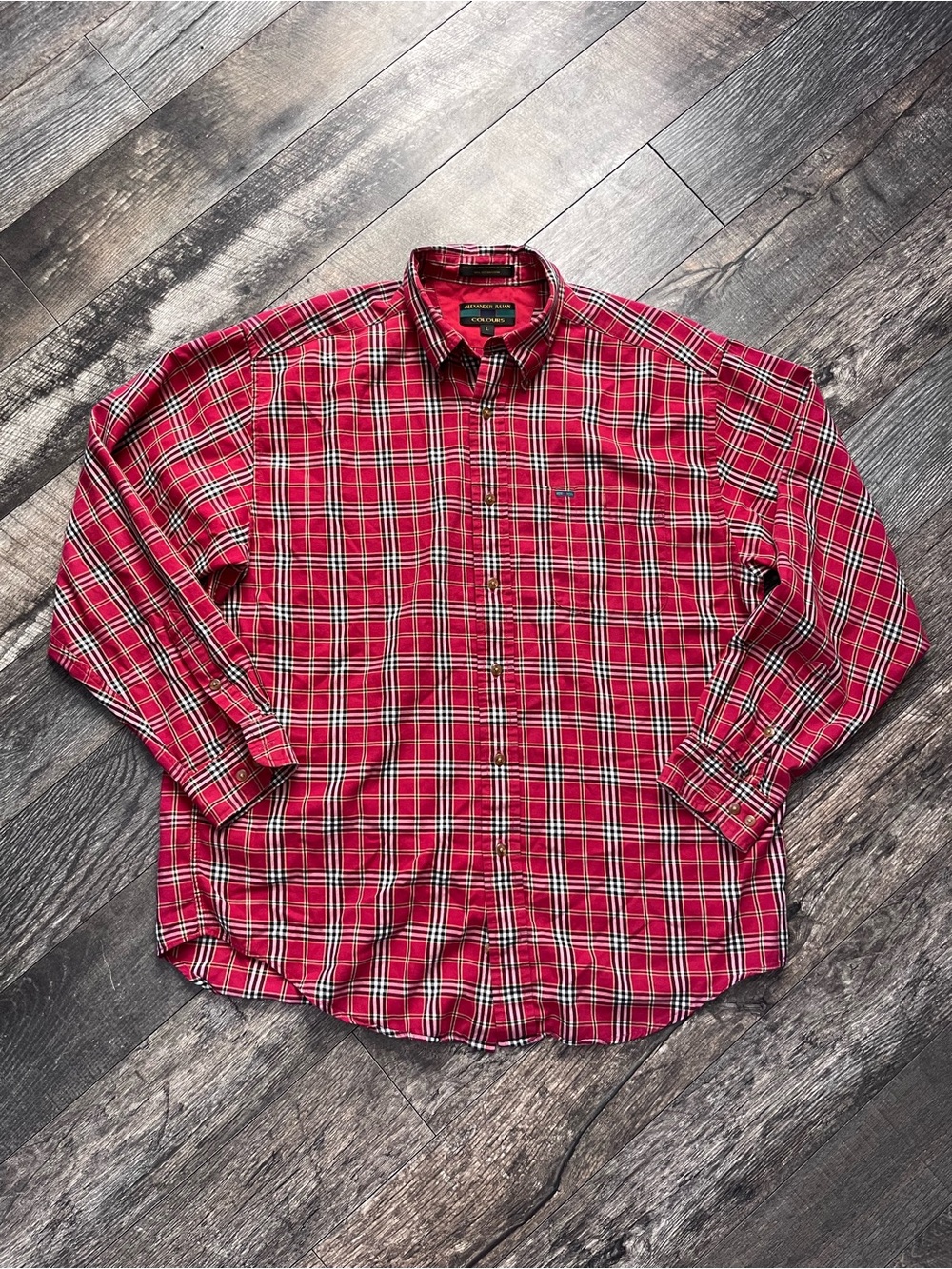 Alexander Julian Colours Red Tartan Plaid Button-Down Shirt - Men's L